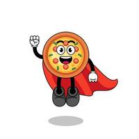 pizza cartoon with flying superhero vector