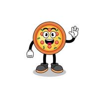 dibujos animados de pizza haciendo gesto de mano de onda vector