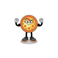 caricatura de mascota de pizza posando con músculo vector