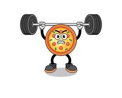 pizza mascot cartoon lifting a barbell vector