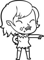 cartoon vampire girl with blood on cheek vector