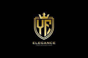 initial YF elegant luxury monogram logo or badge template with scrolls and royal crown - perfect for luxurious branding projects vector