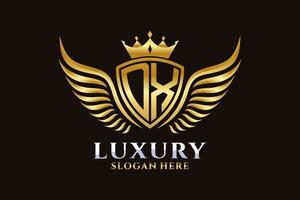 Luxury royal wing Letter DX crest Gold color Logo vector, Victory logo, crest logo, wing logo, vector logo template.