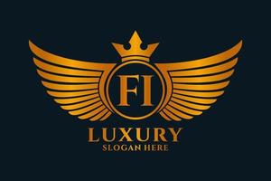 Luxury royal wing Letter FI crest Gold color Logo vector, Victory logo, crest logo, wing logo, vector logo template.