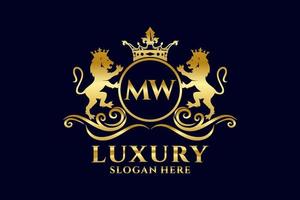 Initial MW Letter Lion Royal Luxury Logo template in vector art for luxurious branding projects and other vector illustration.