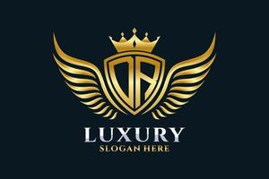Luxury royal wing Letter DR crest Gold color Logo vector, Victory logo, crest logo, wing logo, vector logo template.