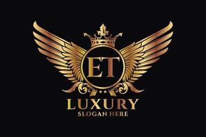 Luxury royal wing Letter ET crest Gold color Logo vector, Victory logo, crest logo, wing logo, vector logo template.