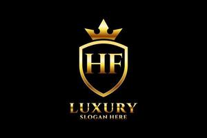 initial HF elegant luxury monogram logo or badge template with scrolls and royal crown - perfect for luxurious branding projects vector
