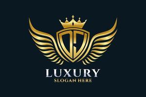 Luxury royal wing Letter DJ crest Gold color Logo vector, Victory logo, crest logo, wing logo, vector logo template.