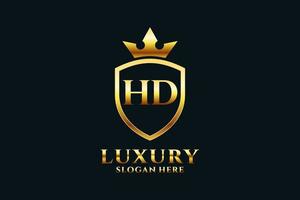 initial HD elegant luxury monogram logo or badge template with scrolls and royal crown - perfect for luxurious branding projects vector