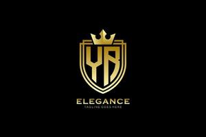 initial YR elegant luxury monogram logo or badge template with scrolls and royal crown - perfect for luxurious branding projects vector