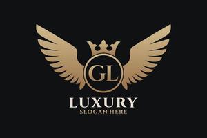 Luxury royal wing Letter GL crest Gold color Logo vector, Victory logo, crest logo, wing logo, vector logo template.