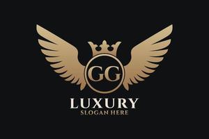 Luxury royal wing Letter GG crest Gold color Logo vector, Victory logo, crest logo, wing logo, vector logo template.