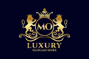 Initial MO Letter Lion Royal Luxury Logo template in vector art for luxurious branding projects and other vector illustration.