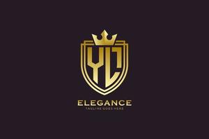 initial YL elegant luxury monogram logo or badge template with scrolls and royal crown - perfect for luxurious branding projects vector