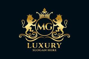 Initial MG Letter Lion Royal Luxury Logo template in vector art for luxurious branding projects and other vector illustration.