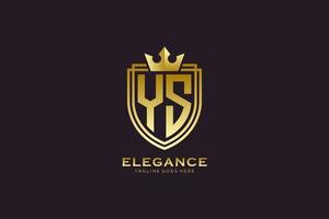 initial YS elegant luxury monogram logo or badge template with scrolls and royal crown - perfect for luxurious branding projects vector