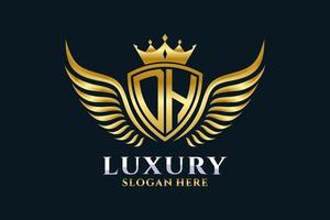 Luxury royal wing Letter DH crest Gold color Logo vector, Victory logo, crest logo, wing logo, vector logo template.