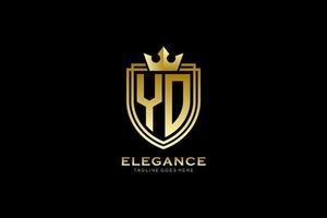 initial YO elegant luxury monogram logo or badge template with scrolls and royal crown - perfect for luxurious branding projects vector