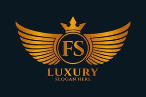 Luxury royal wing Letter FS crest Gold color Logo vector, Victory logo, crest logo, wing logo, vector logo template.