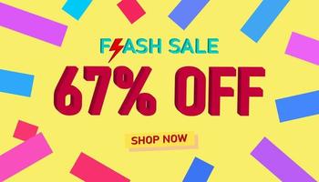 Flash Sale Discount Sales poster or banner with 3D text on yellow background, Flash Sales banner template design for social media and website. Special Offer Flash Sale campaigns or promotions. vector