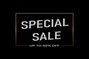 banner negro de venta especial con detalles de oferta en estilo de lujo. banner con texto 3d en marco dorado. vector