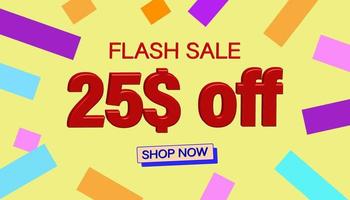 Flash Sale Discount Sales poster or banner with 3D text on yellow background, Flash Sales banner template design for social media and website. Special Offer Flash Sale campaigns or promotions. vector