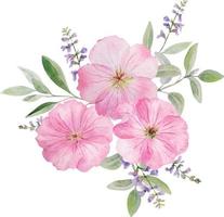 Watercolor delicate composition with wild pink roses and herbs vector