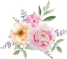 Watercolor delicate composition with wild pink roses and herbs vector