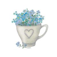 Watercolor cup with flowers vector