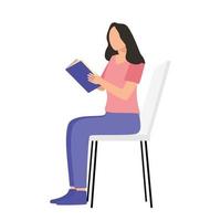 una chica europea está sentada en la silla y leyendo un libro. mujeres estudiando. ilustración vectorial vector