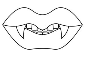 Vampire mouth. Dangerous lips. Sketch. Evil grin. Kiss of Dracula. Sharp fangs. Devil's bite. Halloween symbol. Doodle style. All Saints' Day. vector