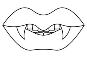 Vampire mouth. Dangerous lips. Sketch. Evil grin. Kiss of Dracula. Sharp fangs. Devil's bite. Halloween symbol. Doodle style. All Saints' Day. vector