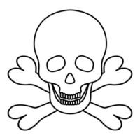 Skull and crossbones. Sketch. An integral part of the skeleton. Pirate symbol. Jaw with straight teeth. Hollows instead of eyes and nose. Doodle style. Decoration for All Saints Day. vector