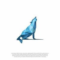 Abstract low poly blue roaring wolf logo vector