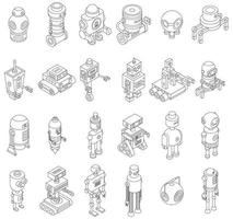 Robot transformer icons set vector outline