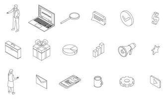 Advertising manager icons set vector outline