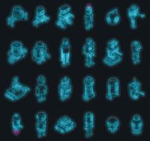 Robot transformer icons set vector neon