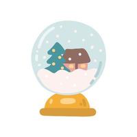 globo de nieve con árbol de navidad y casa dentro, ilustración plana vectorial sobre fondo blanco vector