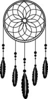 Dreamcatcher with threads, beads and feathers. Halloween. Native American symbol in boho style. vector