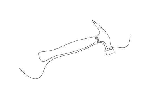Continuous one line drawing hammer uses for hitting nails. Construction and building concept. Single line draw design vector graphic illustration.