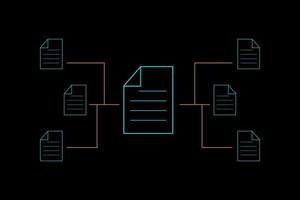 Business and technology concept. Blue paper or document sharing on black background. Transfer and synchronize data. vector