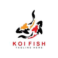 diseño del logotipo de peces koi, vector de peces ornamentales de la suerte y el triunfo chino, icono de pez dorado de la marca de la empresa