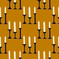 patrón impecable con ilustración de velas en un candelabro sobre un fondo naranja vector