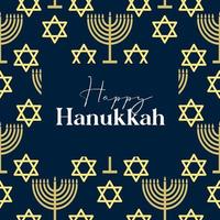 Happy Hanukkah card design with gold symbols on blue color background for Hanukkah Jewish holiday vector