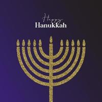 Happy Hanukkah card design with gold symbols on blue color background for Hanukkah Jewish holiday vector