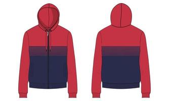 Long Sleeve Hoodie technical fashion flat sketch vector illustration template front and back views.