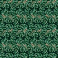 Doodle monstera mosaic seamless pattern. Botanical leaf endless wallpaper. Creative palm leaves tile. vector