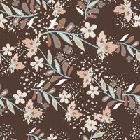 Abstract cute leaves and flower seamless pattern. Beautiful floral wallpaper. Cute plants endless backdrop. vector