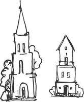 Pen drawing of a fragment of a street or a small town. vector